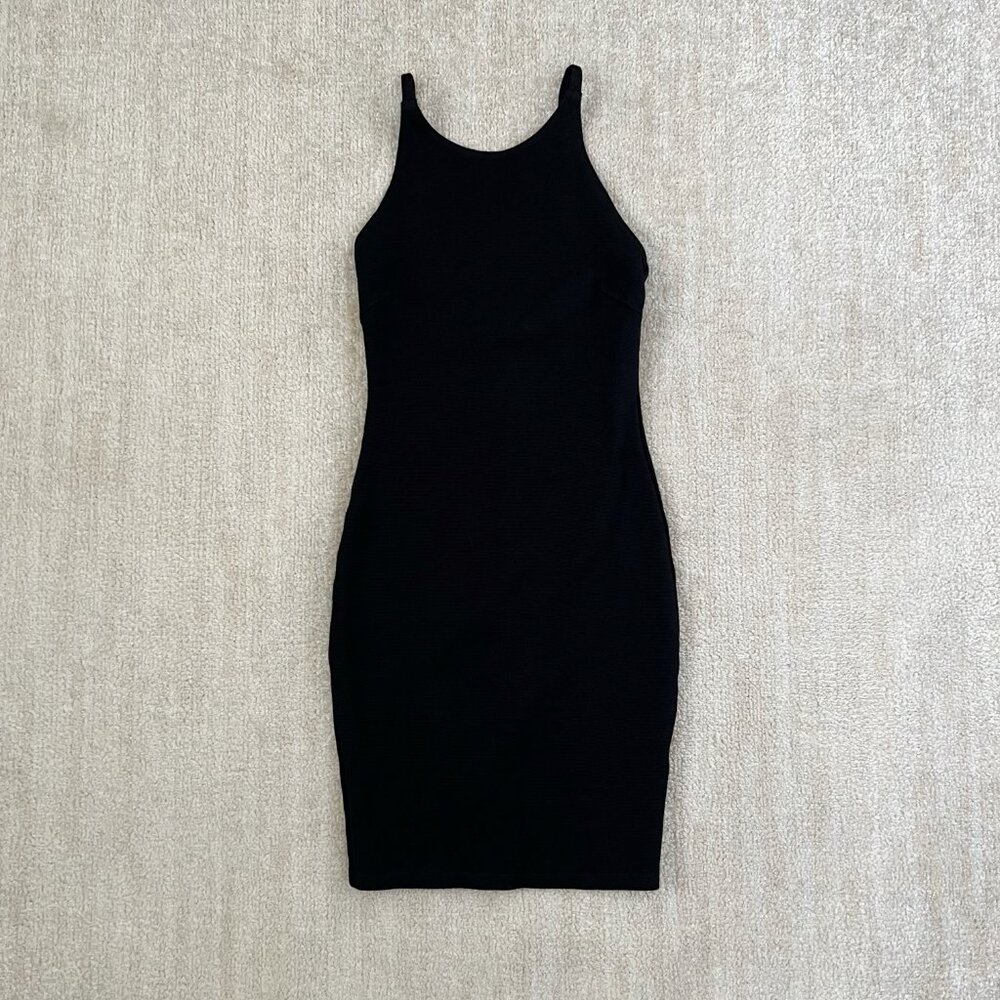 Lulus Black Ribbed Bodycon Cocktail Mini Dress S
